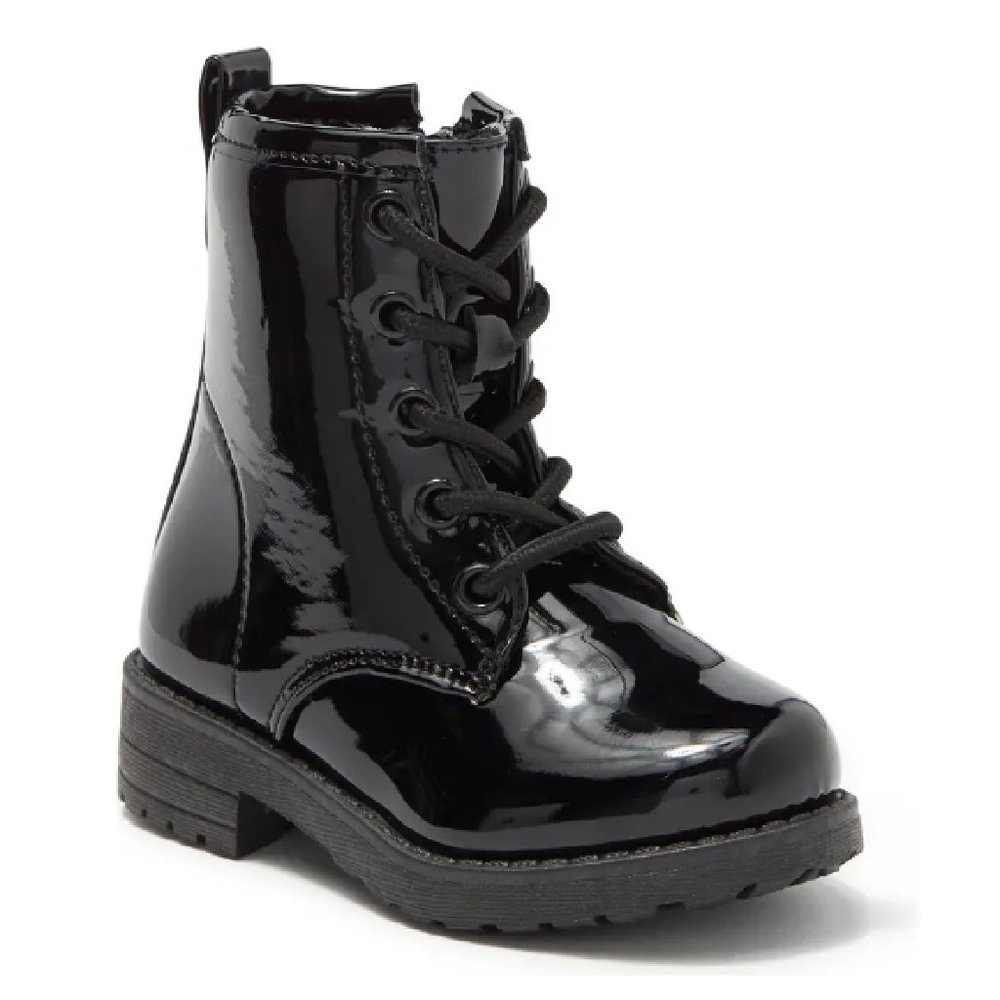 Mini Moda Kids Black Patent Combat Boots | Size 8 Toddler NIB